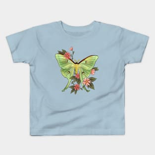 Actias Luna moth soft green floral Kids T-Shirt